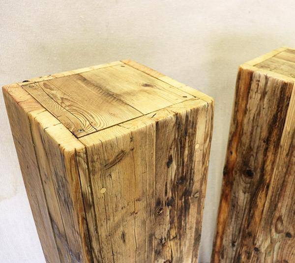 Speaker stands made from reclaimed wood