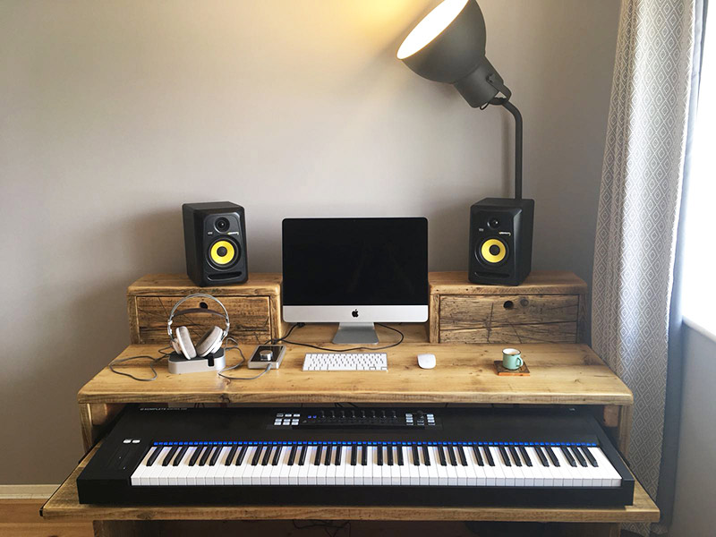 Music studio desk made from reclaimed wood