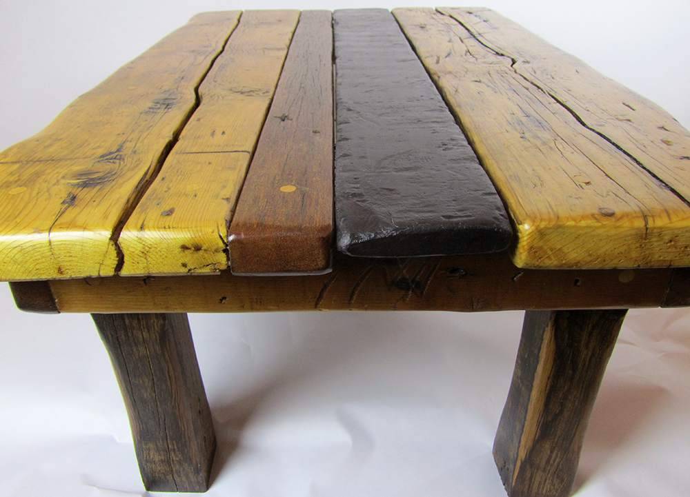 Slate, teak and oak coffee table